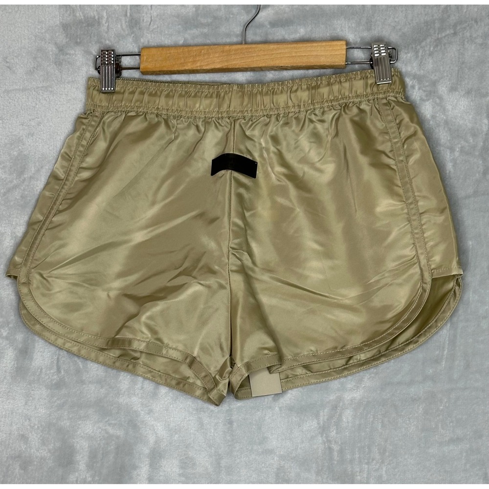NWT Fear of God Essentials Women Nylon Running Shorts Harvest Tan Logo Medium - Picture 2 of 10